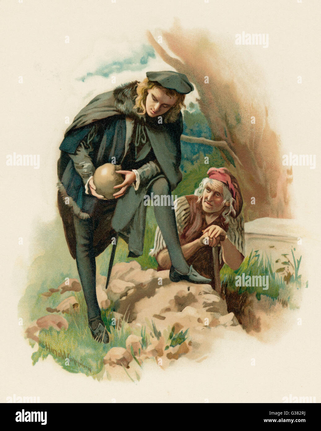 Hamlet at the grave moralises on the skull of the jester Yorick Stock