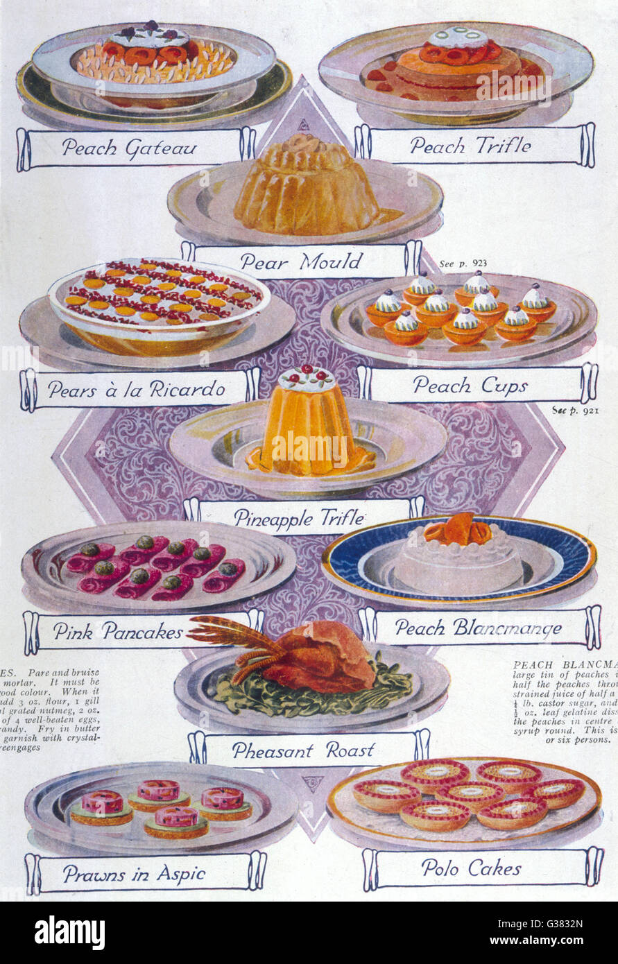 Various Desserts circa 1939 Stock Photo