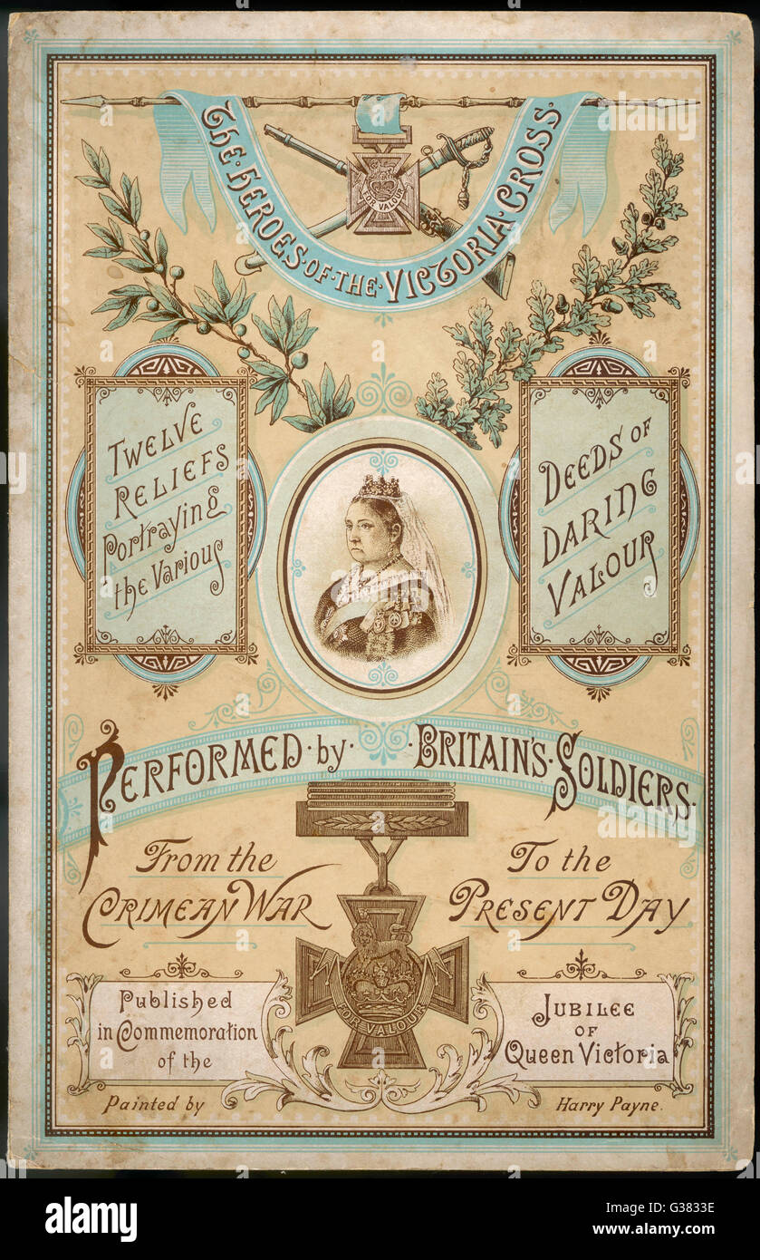 Cover of an album of scraps celebrating British soldiers  awarded the Victoria Cross - issued in the year of Queen Victoria's Golden Jubilee     Date: 1887 Stock Photo