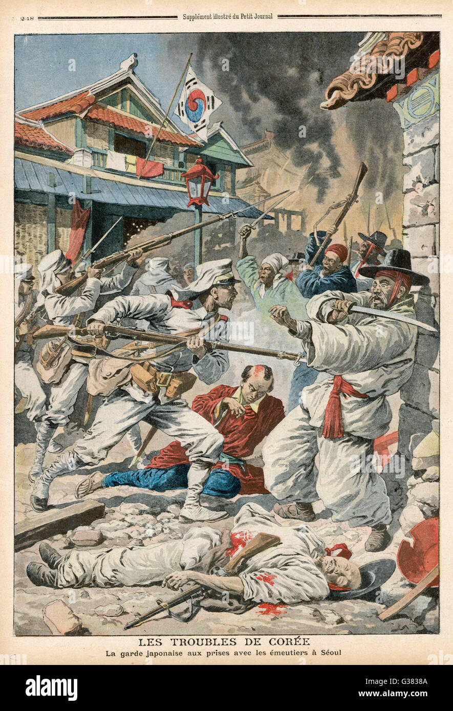 Seoul : rioters in conflict  with the Japanese forces of  occupation        Date: 1907 Stock Photo