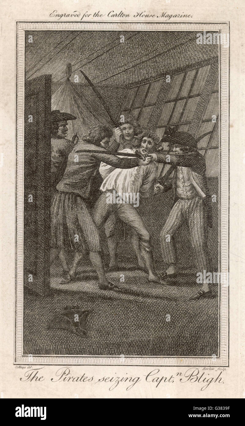 The crew of the 'Bounty', led  by Fletcher Christian, seize  Captain Bligh        Date: 28 April 1789 Stock Photo