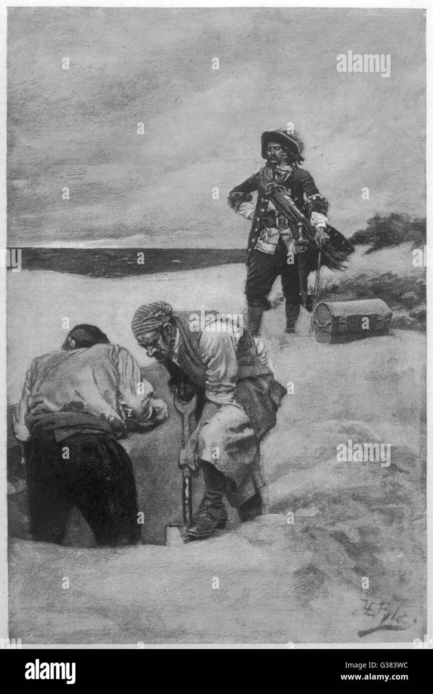 Captain Kidd burying treasure  on Gardiners Island        Date: 1894 Stock Photo