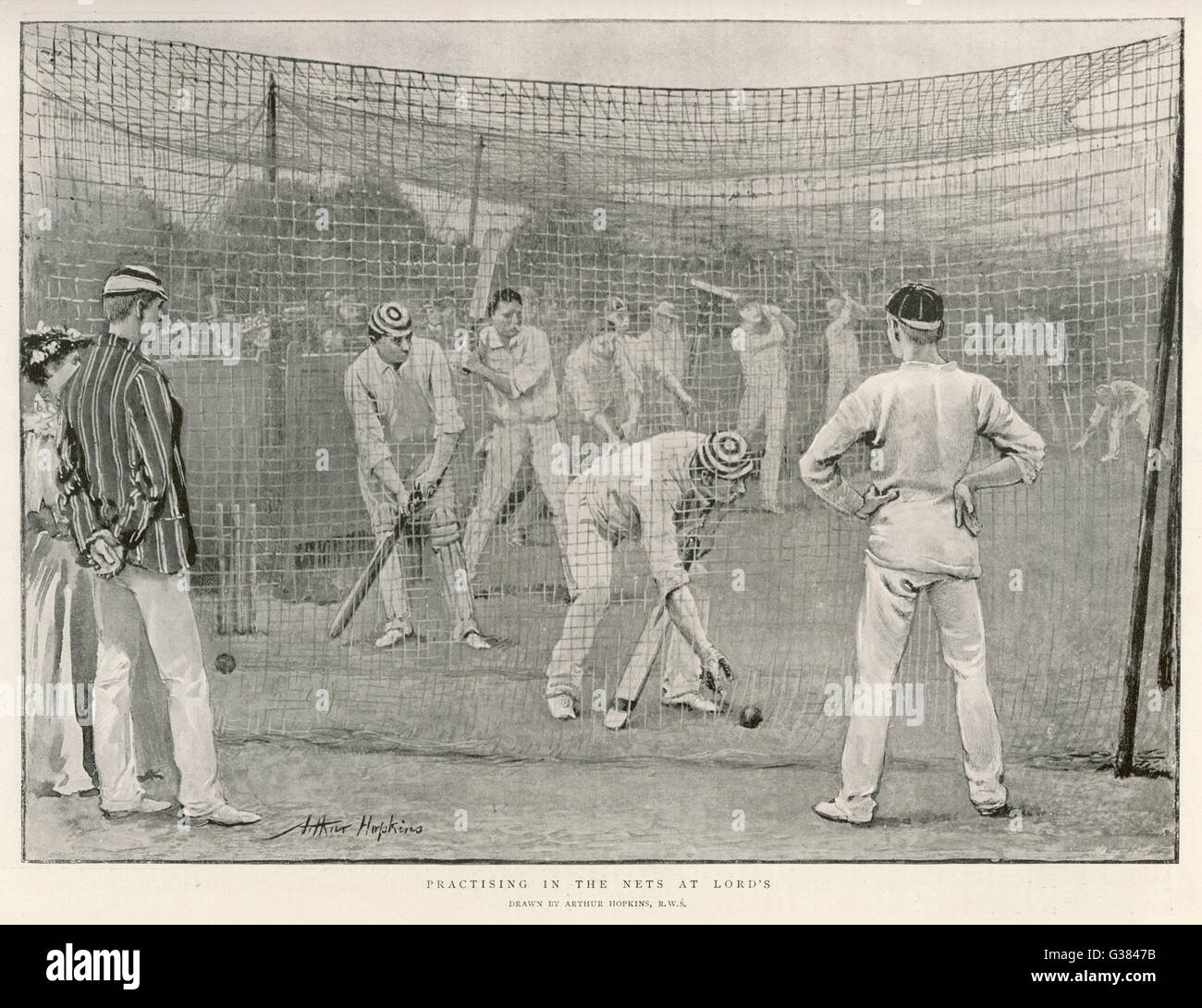 Practising in the nets          Date: 1894 Stock Photo