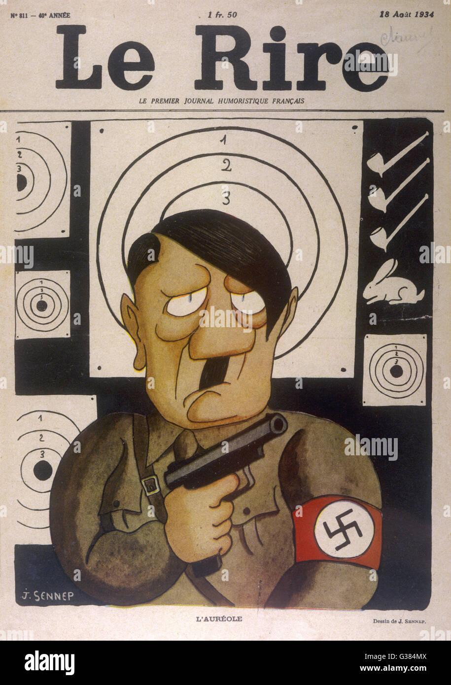 ADOLF HITLER  German politician and leader  Satire with his 'halo'      Date: 1934 Stock Photo