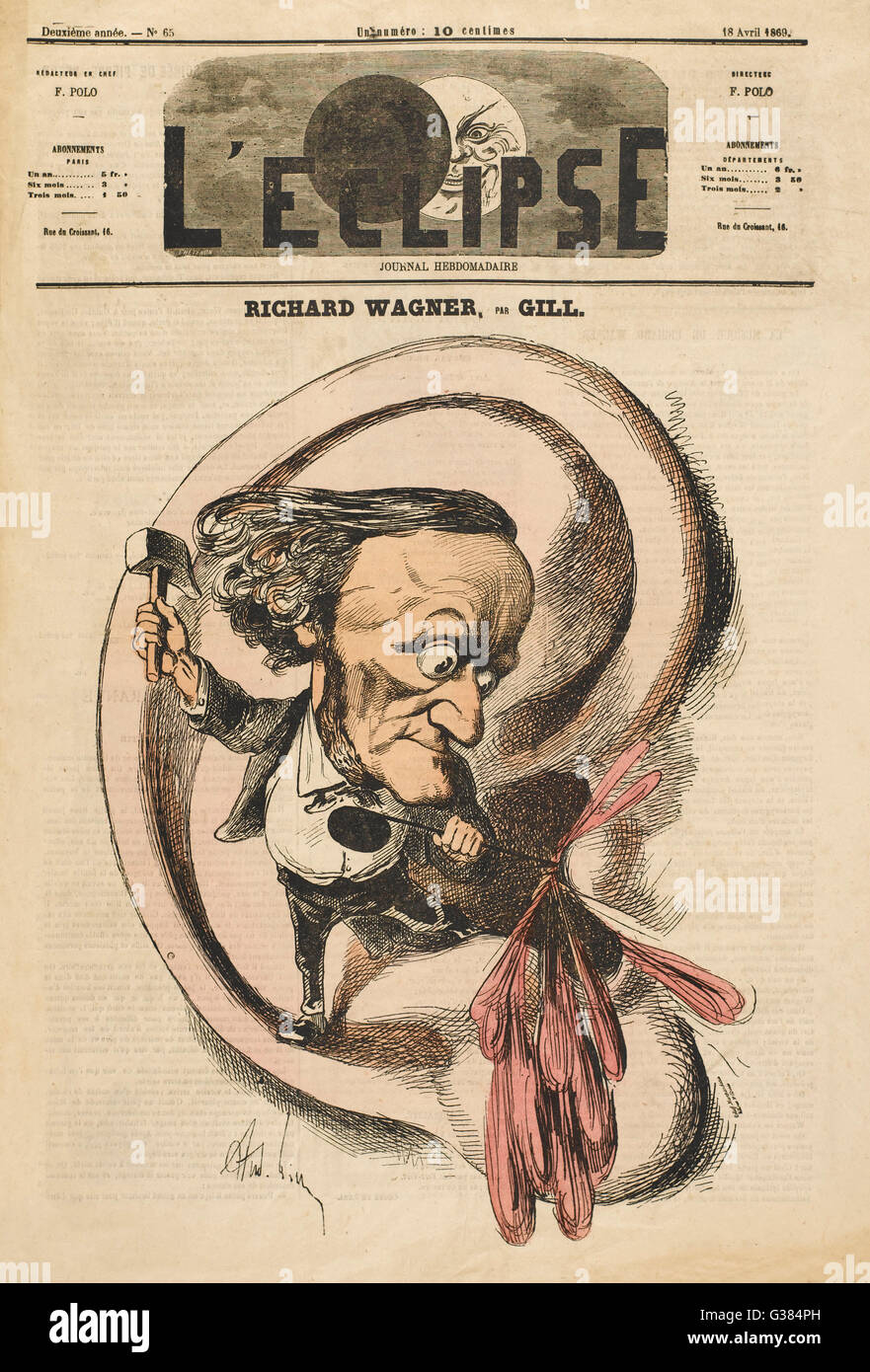 RICHARD WAGNER  A satire implying Wagner's  music may perforate one's  eardrum!      Date: 1813 - 1883 Stock Photo