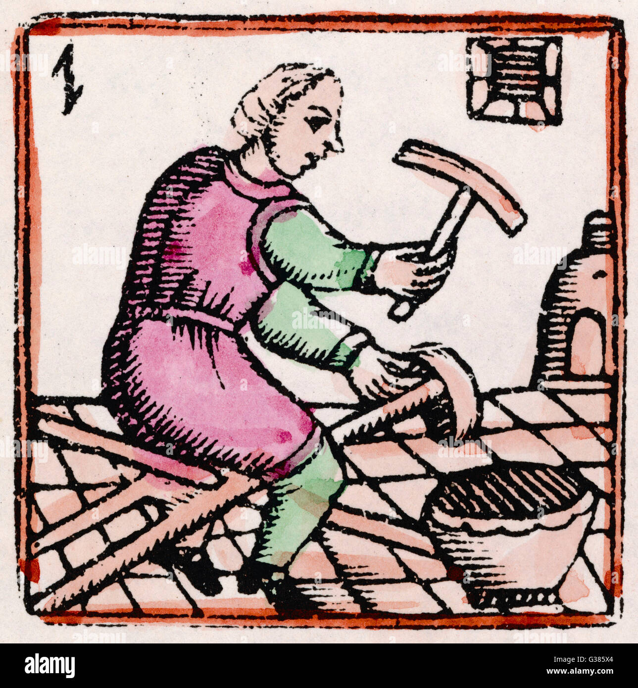 17th century Metalworker - Woodcut Stock Photo