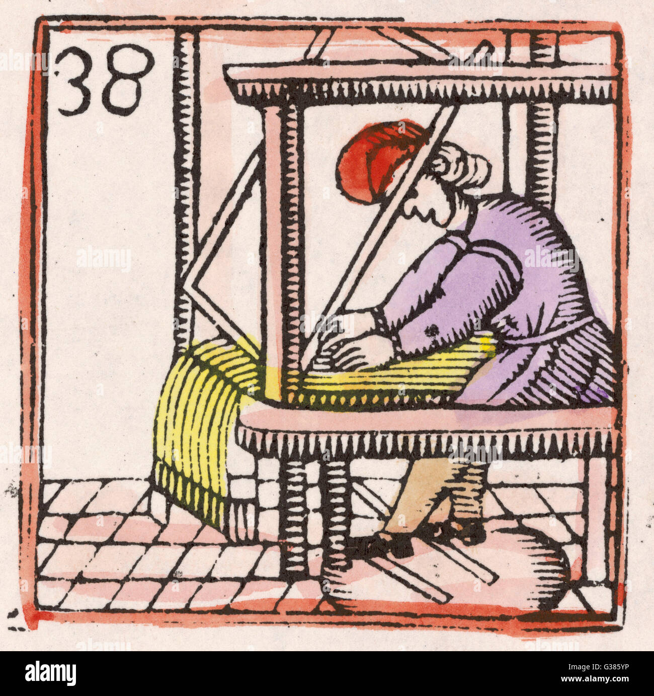 17th century Loom - Woodcut Stock Photo
