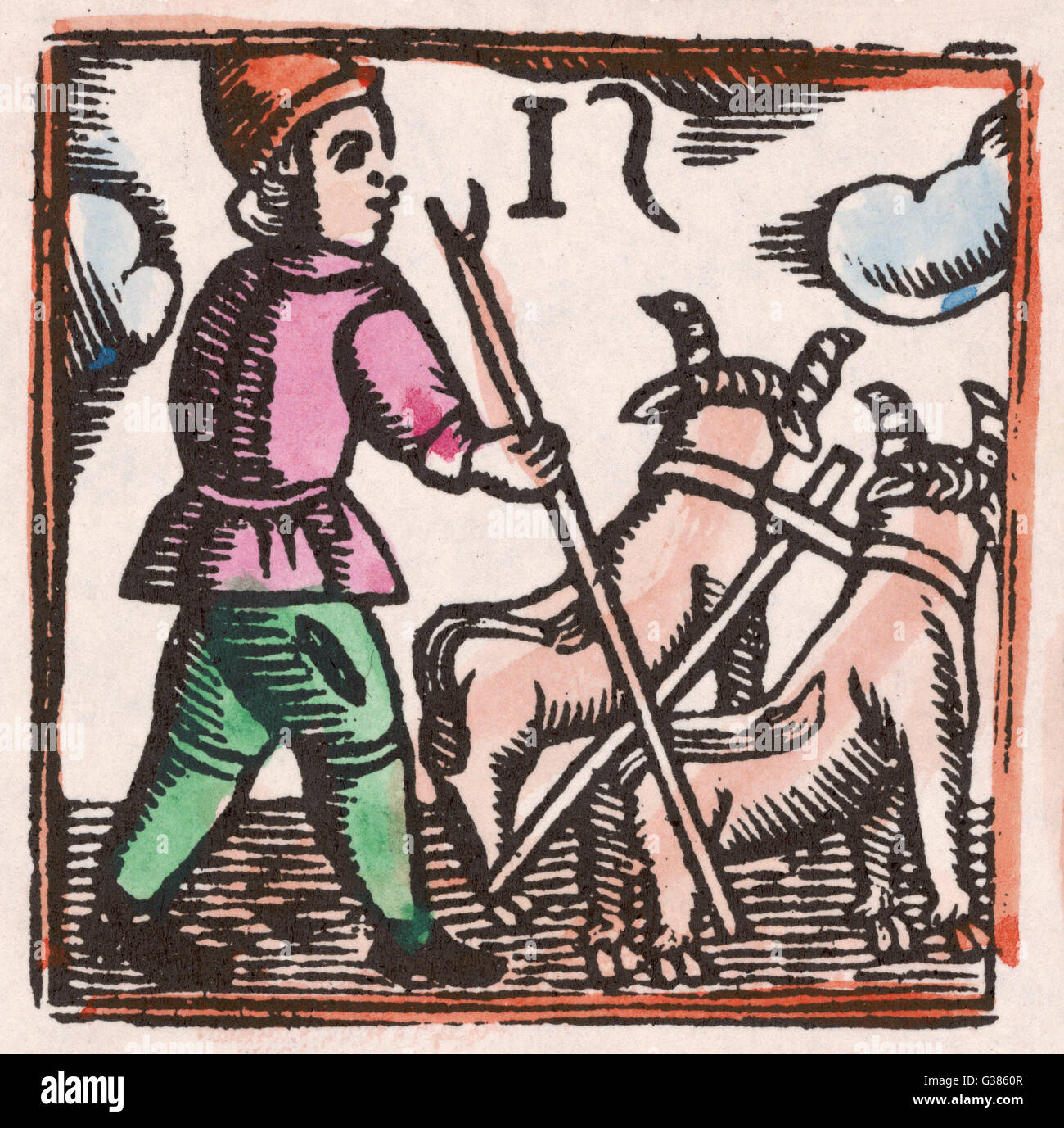 C17 PLOUGHING/WOODCUT Stock Photo