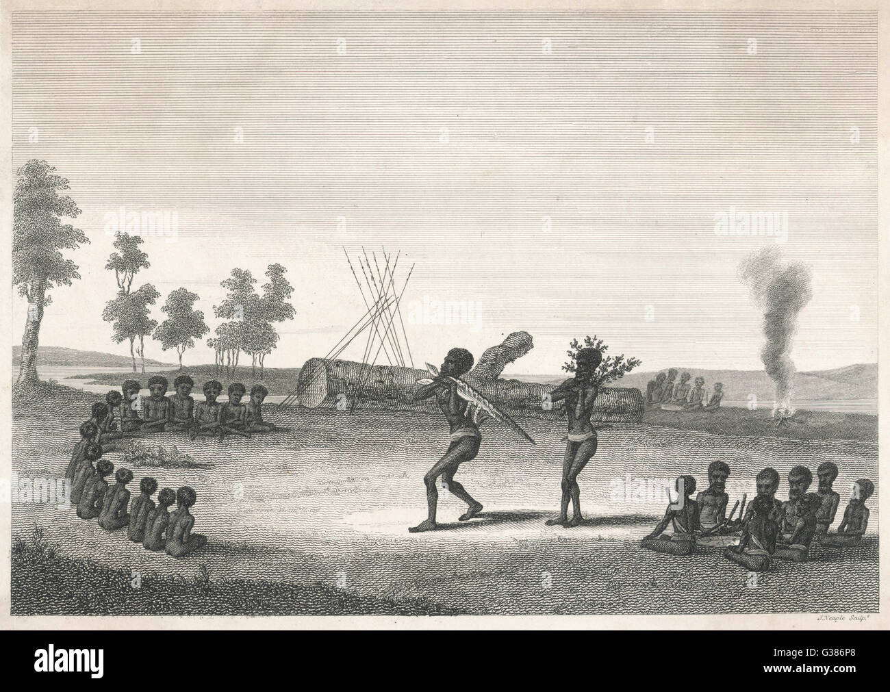 YOO-LONG ERAH-BA-DIANG An aboriginal gathering (One of the earliest  depictions of a native  Australian ritual occasion)      Date: 1798 Stock Photo