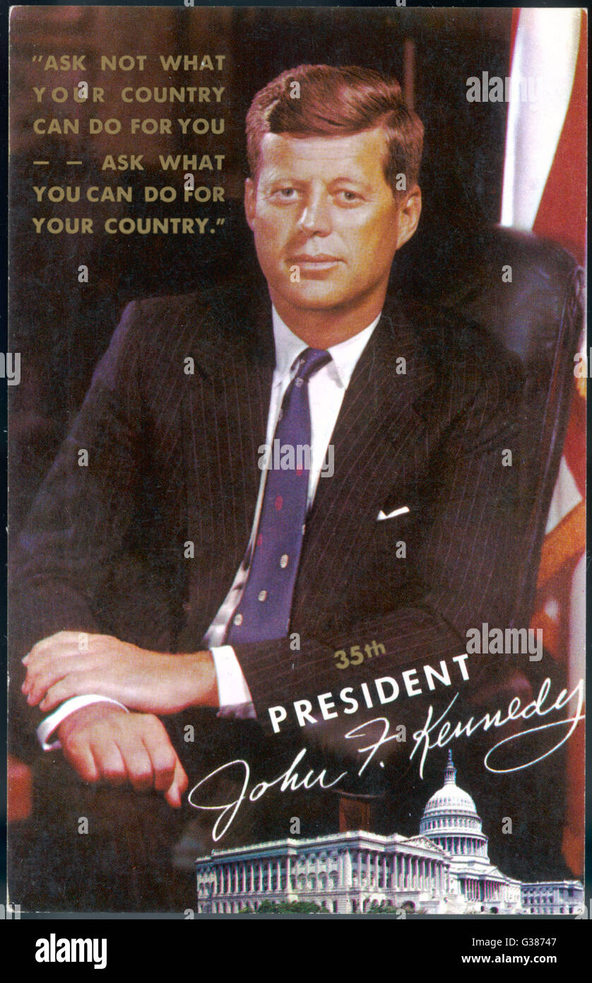 A commemorative postcard for the 35th President of the USA,  John Fitzgerald Kennedy. Stock Photo
