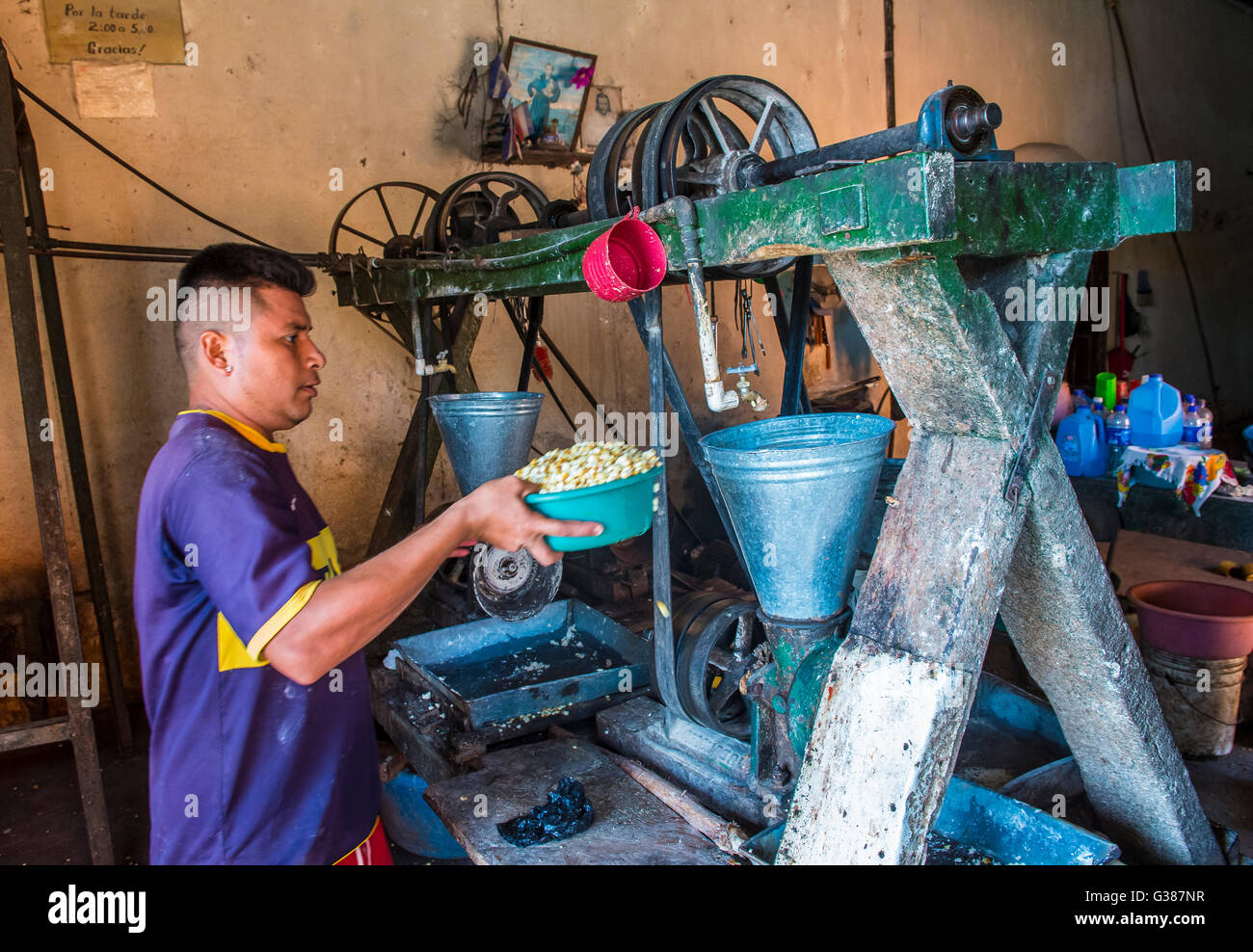 Salvadoran man work at a Corn tortilla factory in Suchitoto El Salvador