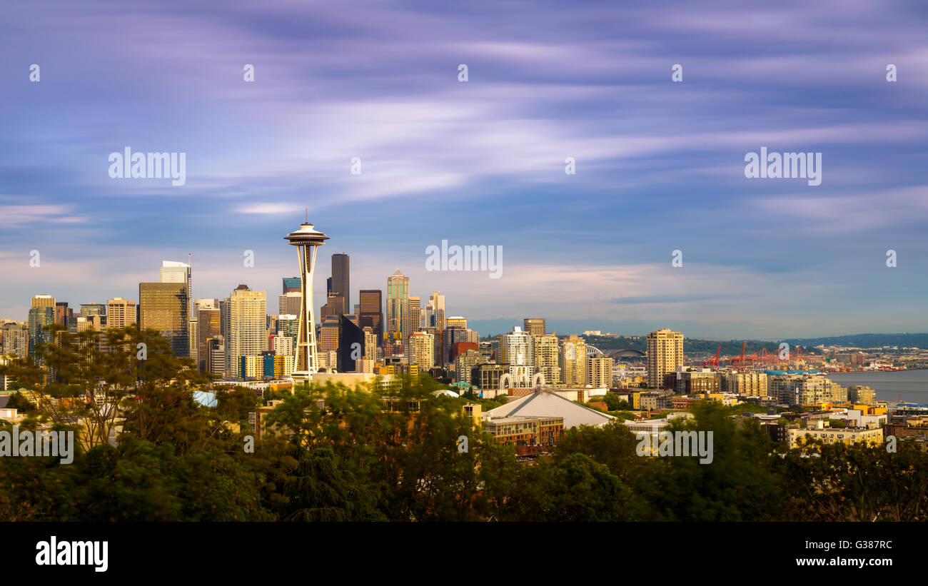 Space Needle and skyline in Seattle, Washington, USA Stock Photo