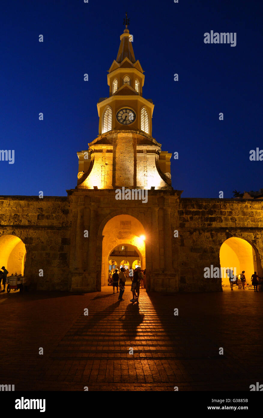 The Clock tower in the entrance to the old town of Cartagena Colombia Stock Photo