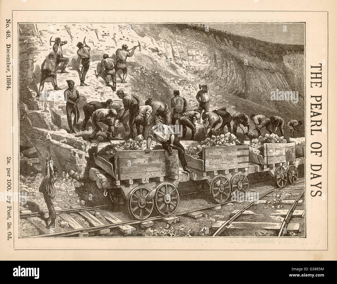 Navvies at work in a railway  cutting         Date: 1884 Stock Photo