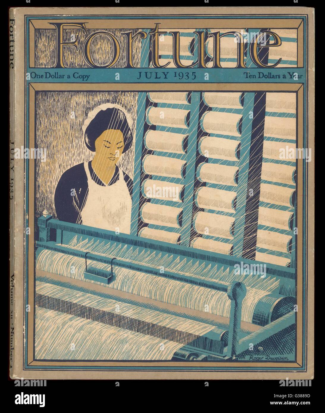 Working on a cotton loom          Date: 1935 Stock Photo