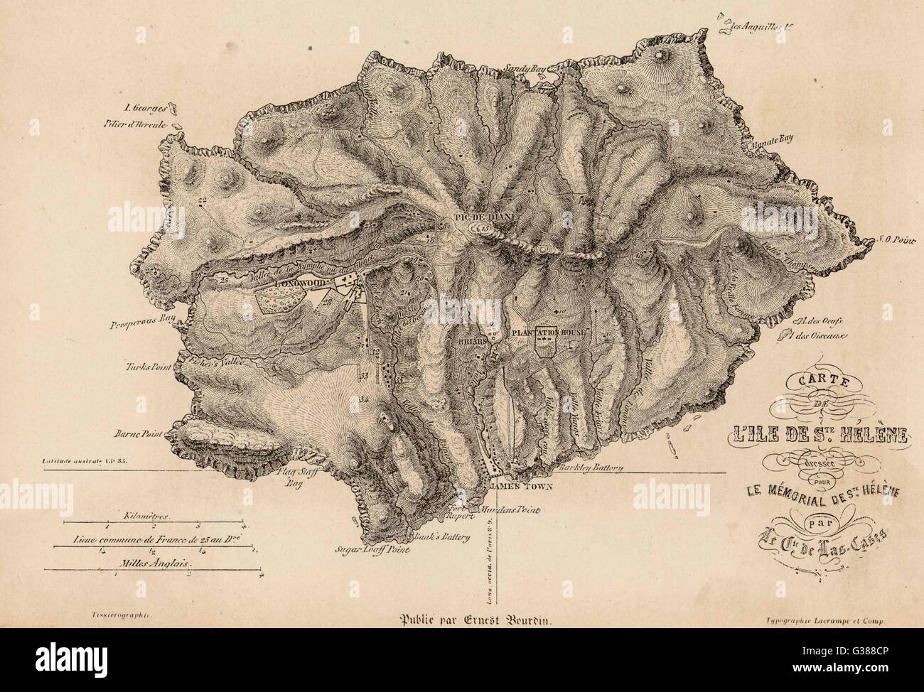 NAPOLEON I  Map of the island of Saint  Helena during his captivity        Date: 1815 - 1821 Stock Photo