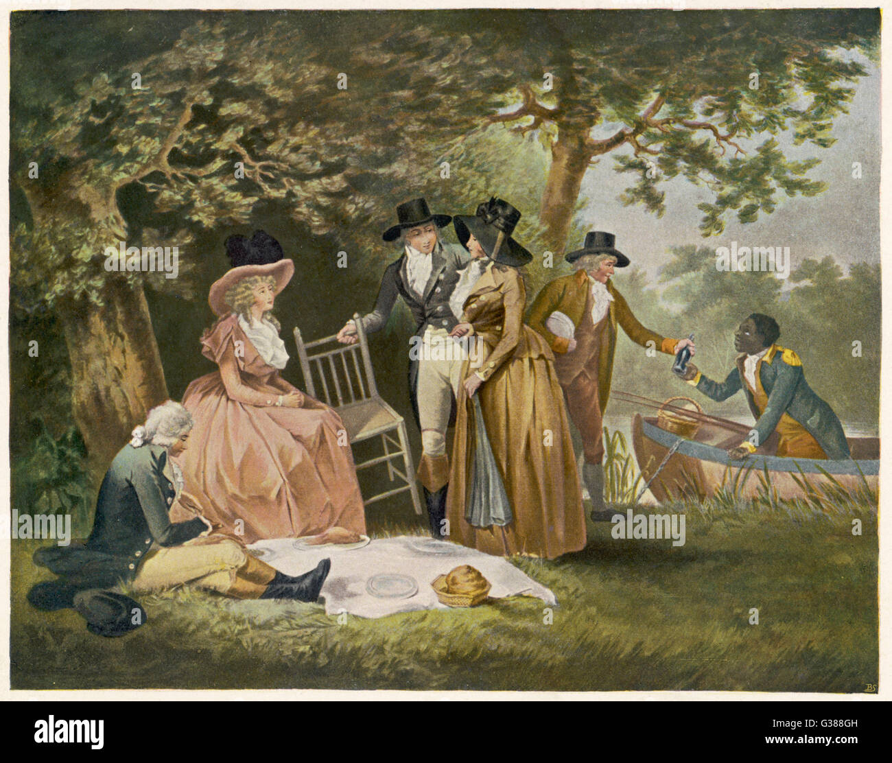 The Anglers' repast - a picnic         Date: 18th century Stock Photo
