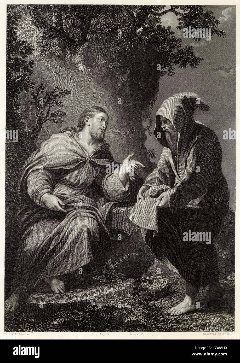 Jesus is tempted by Satan in the wilderness - 'Command this stone that it be made bread' Stock Photo