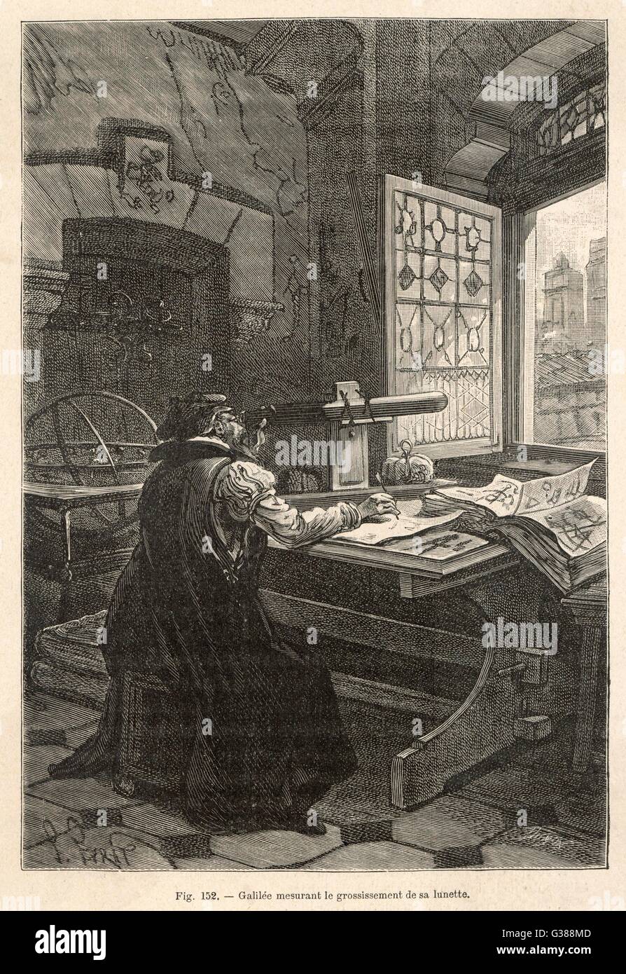 Galileo calculates the magnification of his telescope Stock Photo Alamy