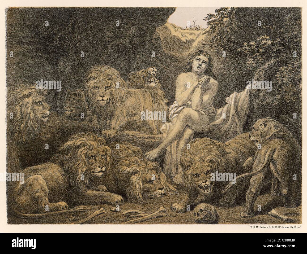 DANIEL AND LIONS IN DEN Stock Photo