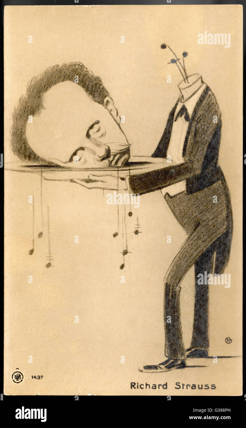 RICHARD STRAUSS  the German composer: a satire  on his opera 'Salome' (1905)  in which John the Baptist's  head is cut off     Date: 1864 - 1949 Stock Photo