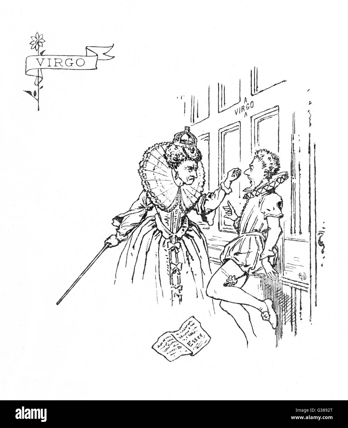 illustrated as an encounter  between Elizabeth I and the  Earl of Essex (seemingly  caught in the act of graffiti)      Date: 1887 Stock Photo