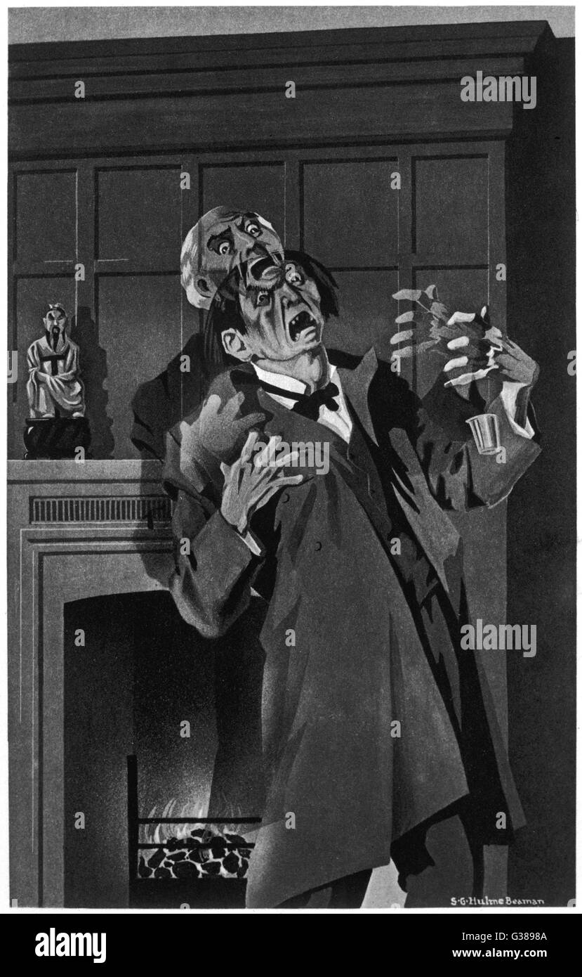 Jekyll transforming into Hyde:  &quot;The features seemed to  melt...&quot;       Date: First published: 1886 Stock Photo