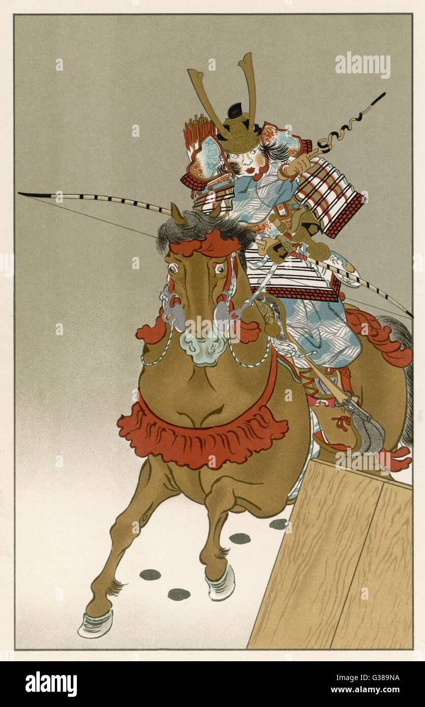 The shogun (commander-in- chief) Minamoto Joritomo, in full traditional battle  array       Date: circa 1900 Stock Photo