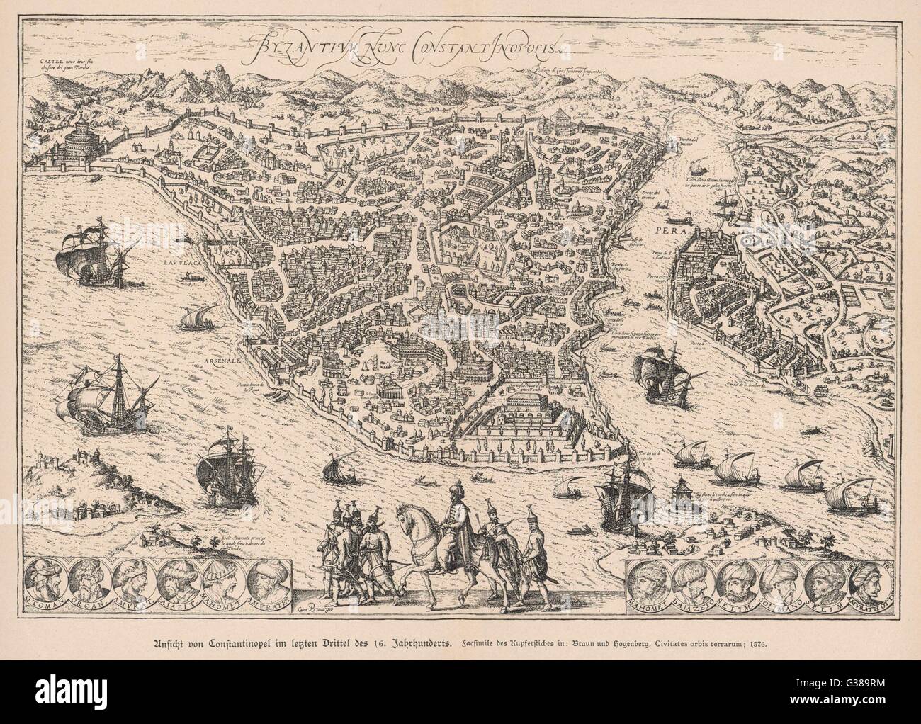 Istanbul in the 16th century, after the Turks captured it. The map is ...