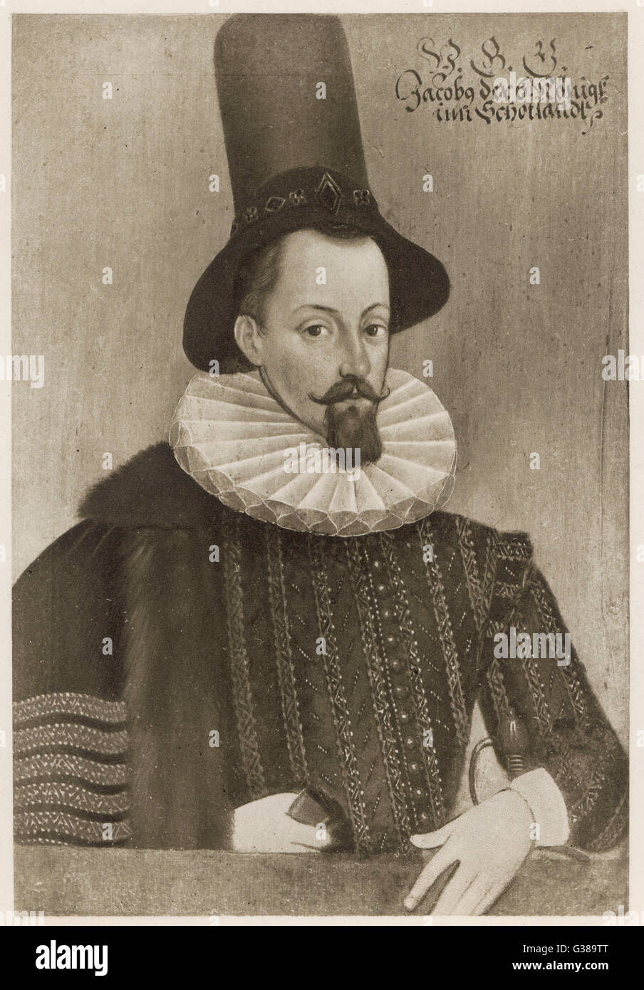 JAMES I of England James VI of Scotland  in a very high hat !       Date: 1566 - 1625 Stock Photo