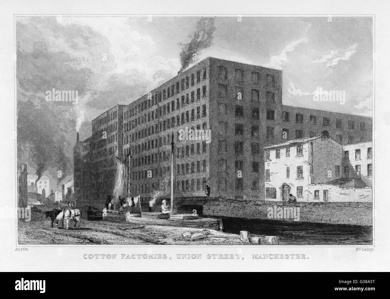 The cotton mills in Union  Street, Manchester.        Date: 1835 Stock Photo