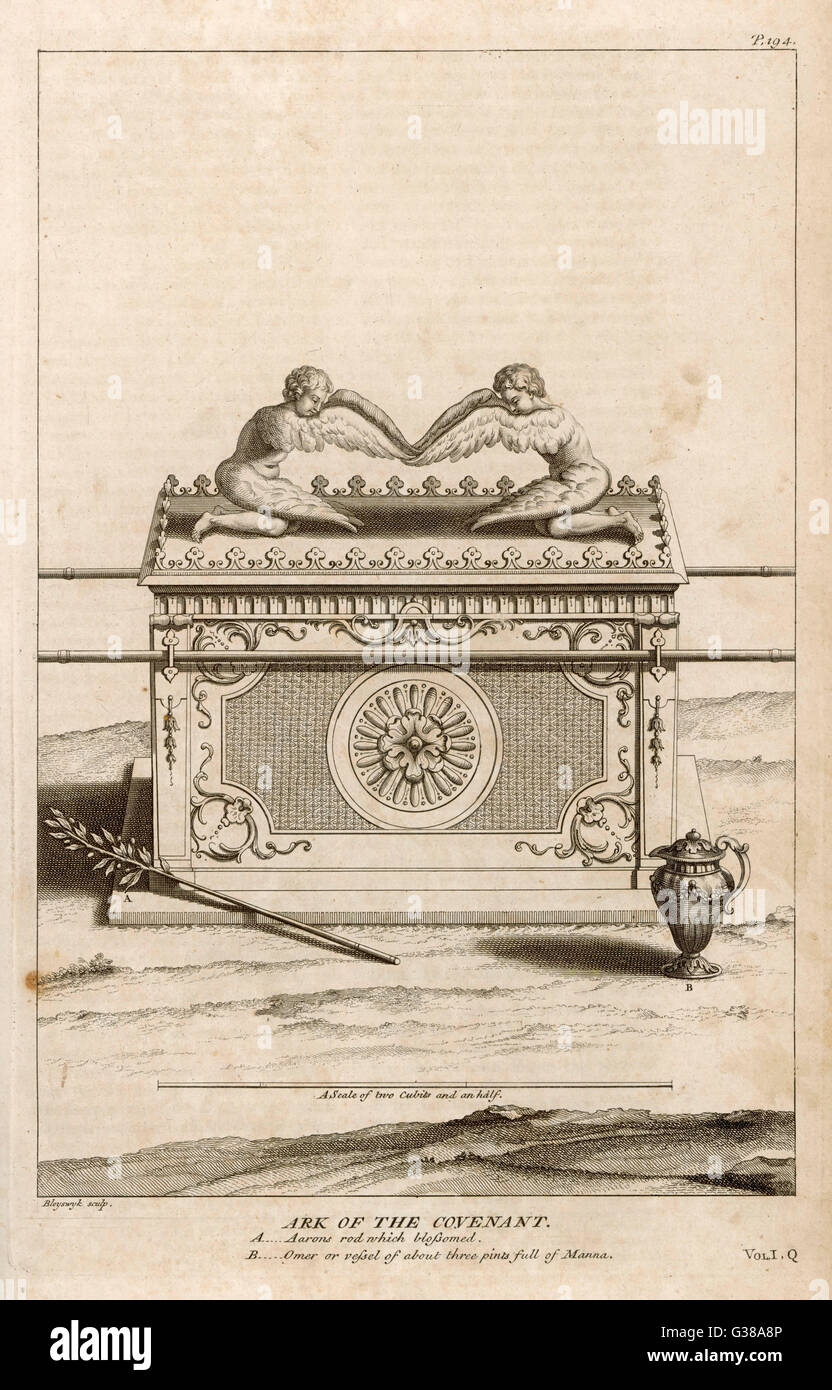 Ceremonial objects : THE ARK OF THE COVENANT containing the tables of the  Law ; it was built by Belazeel  and carried by the sons of  Levi during the wanderings Stock Photo