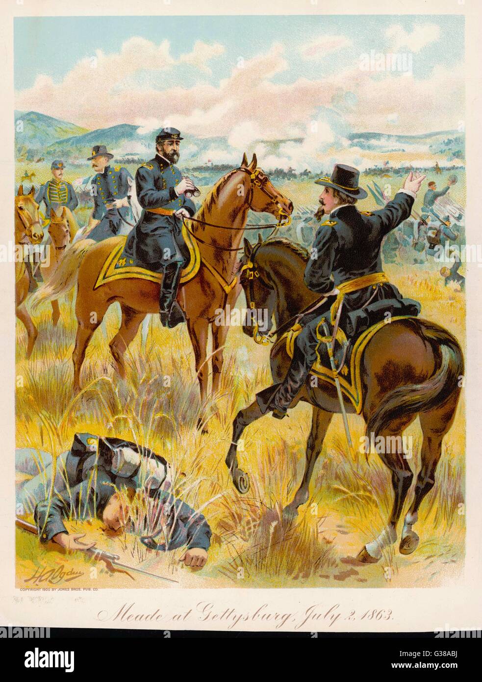 BATTLE OF GETTYSBURG Union General George Meade  successfully repels Lee at  Gettysburg, though he is later  criticised for not following  up his victory sufficiently     Date: 2 July 1863 Stock Photo