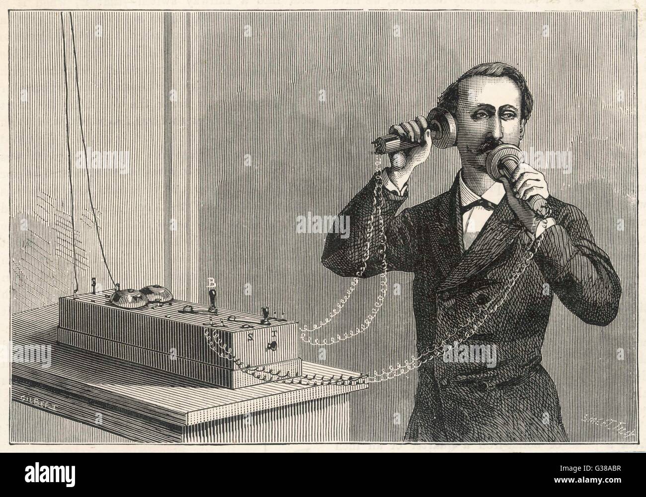 USING BELL'S TELEPHONE Stock Photo