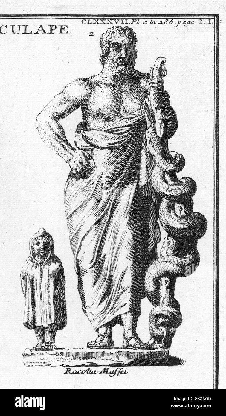Greek Roman god of medicine and healing the serpent twined round a