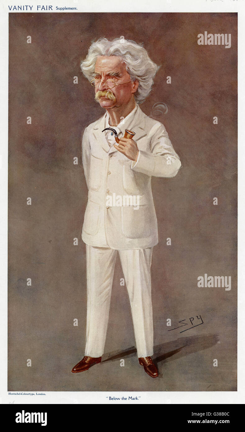 MARK TWAIN American writer Born :  Samuel Langhorne Clemens  Pictured in a white suit.     Date: 1835 - 1910 Stock Photo