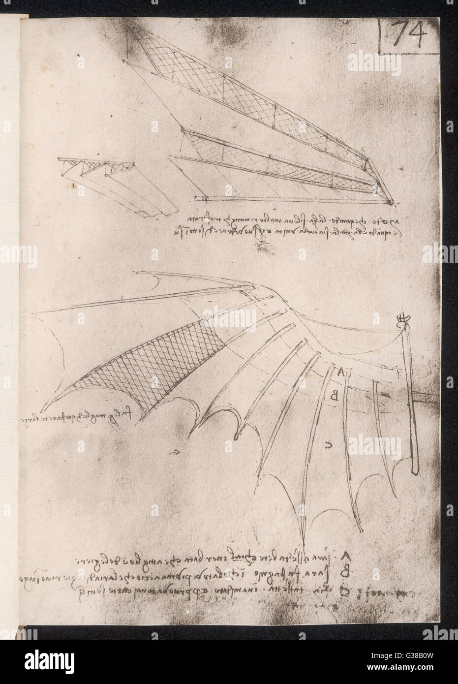 LEONARDO DA VINCI Sketches of wings for flying machines        Date: circa 1500 Stock Photo