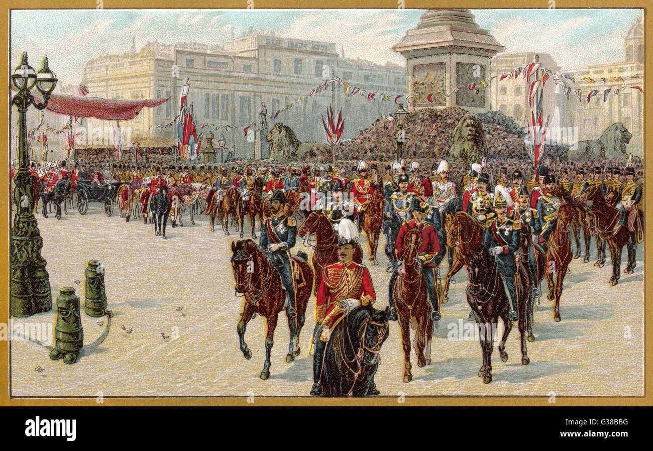 A Jubilee procession for Queen Victoria in London.        Date: 1887 Stock Photo