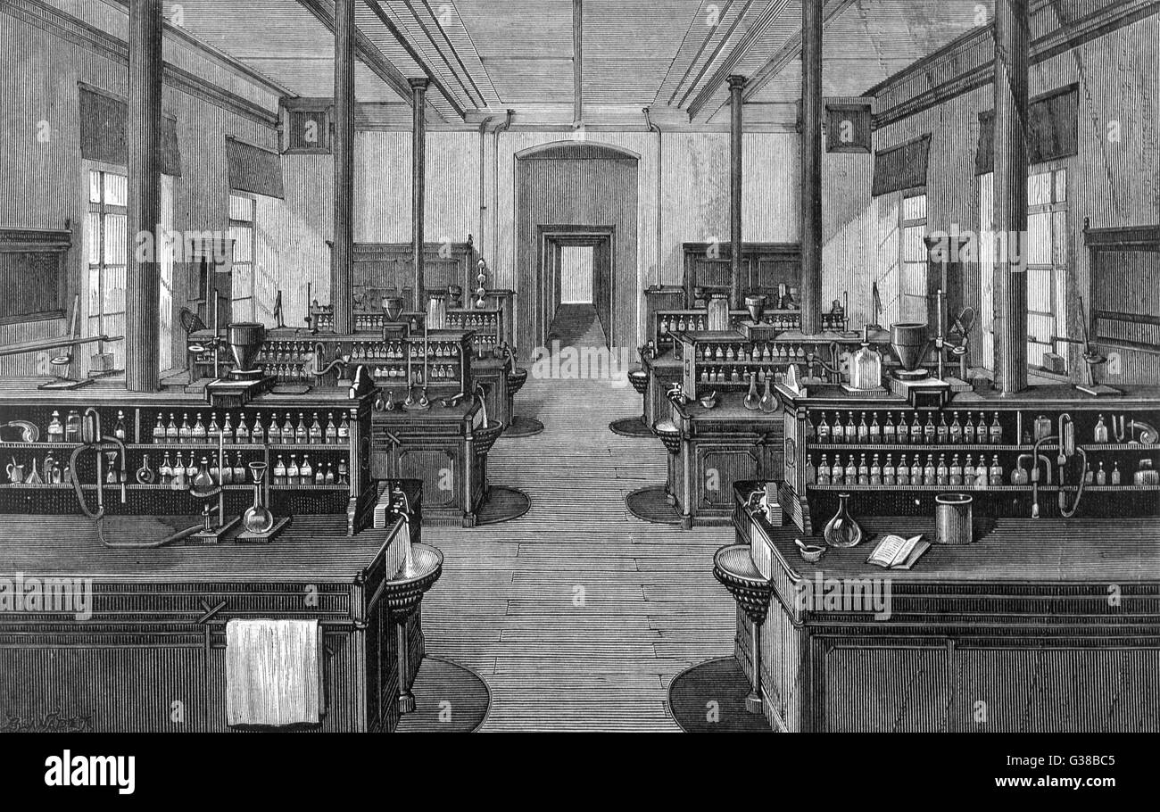 Laboratory at Leipzig, Germany      1878 Stock Photo