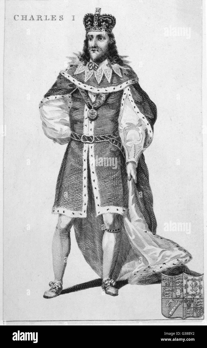 CHARLES I OF ENGLAND  Full length portrait in ermine   trimmed robes and wearing a  crown      Date: 1600 - 1649 Stock Photo