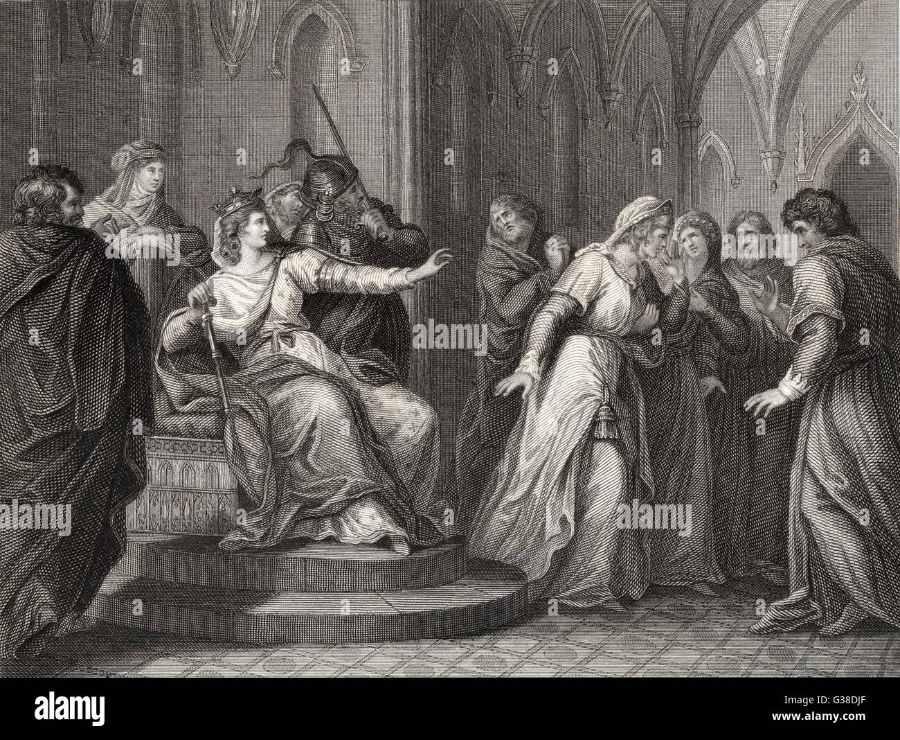 The Empress Matilda, daughter  of Henry I, refuses the plea  of King Stephen's wife,  Matilda, to release him       Date: 1141 Stock Photo
