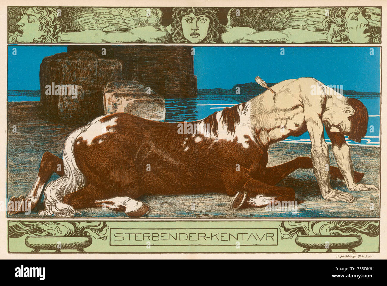A centaur dies, struck  by a hunter's arrow Stock Photo