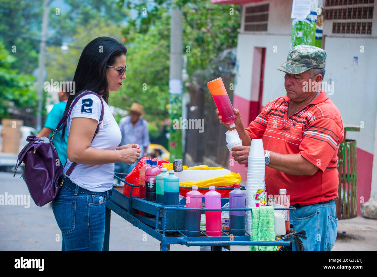 A shaved Ice stand at the Flower & Palm Festival in Panchimalco, El Salvador Stock Photo