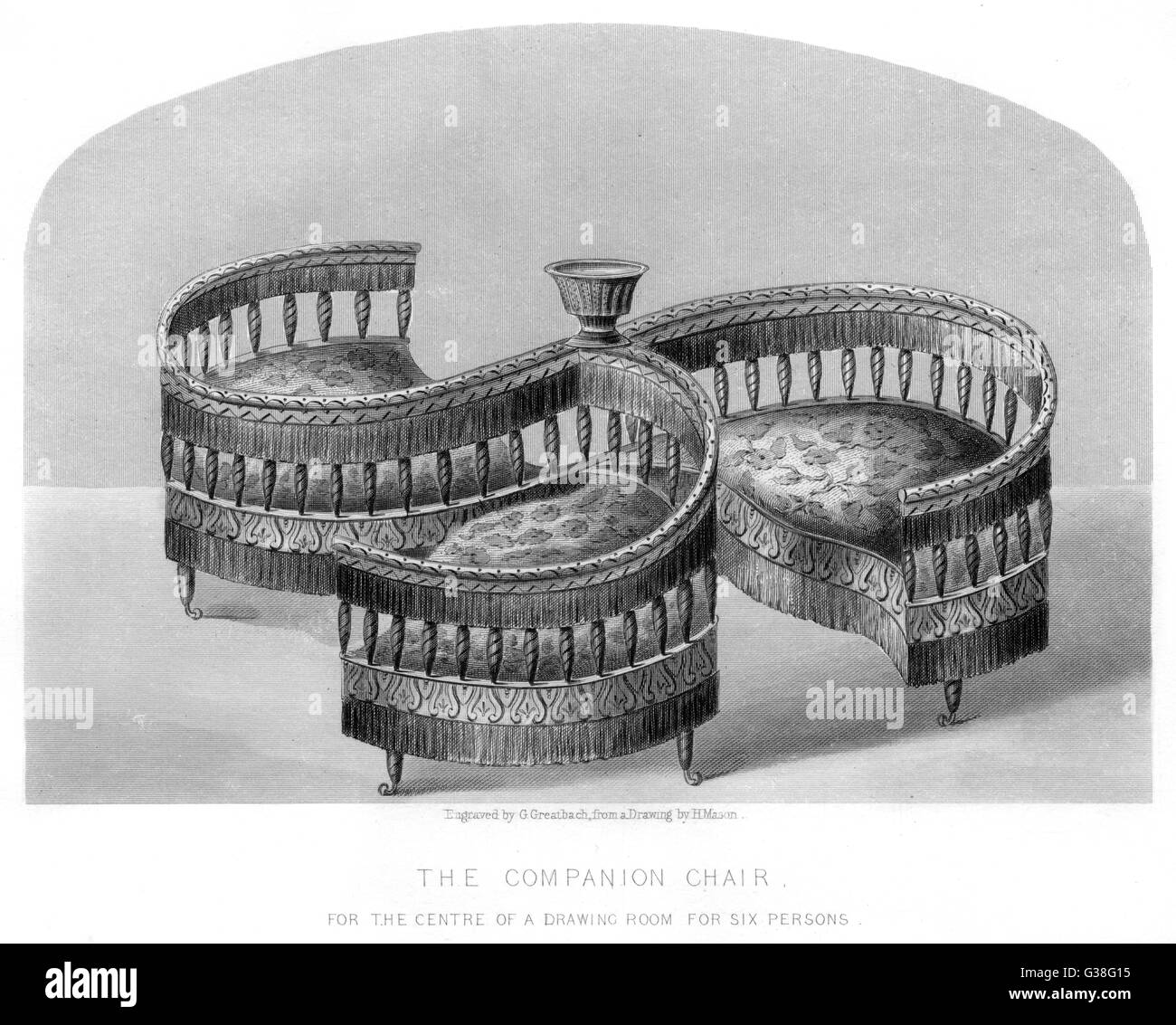 THE COMPANION CHAIR intended to six people, placed  at the centre of a drawing  room : exhibited at the  Crystal Palace exhibition      Date: 1851 Stock Photo