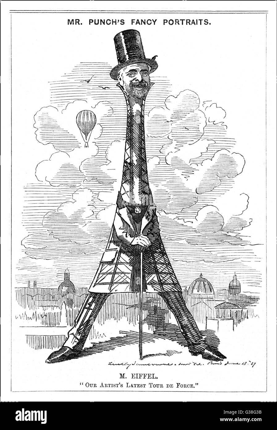 Cartoon portrait, M Eiffel (Eiffel Tower, Paris) Stock Photo