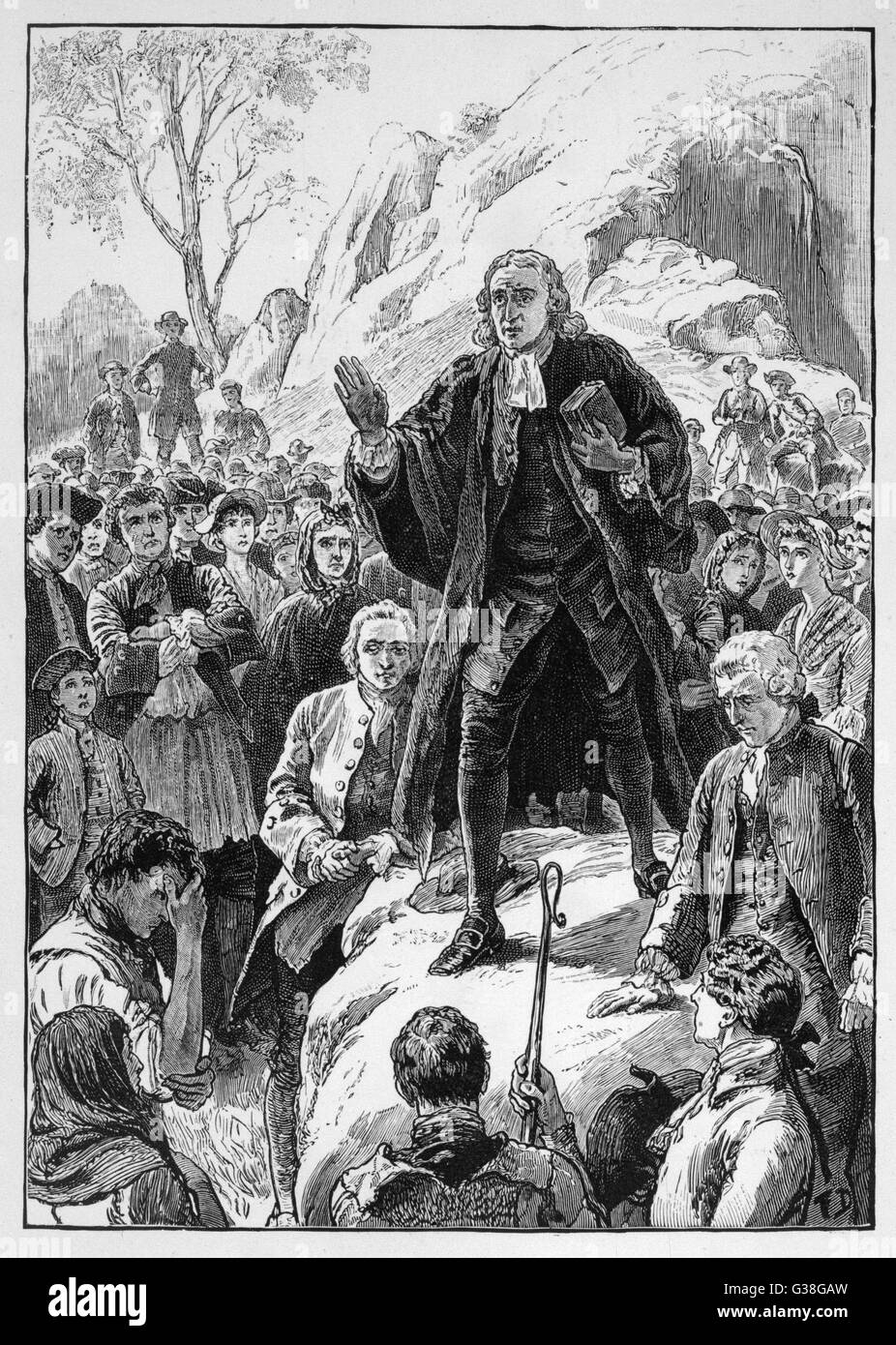 METHODISM John Wesley preaches in Cornwall        Date: 1747 Stock Photo