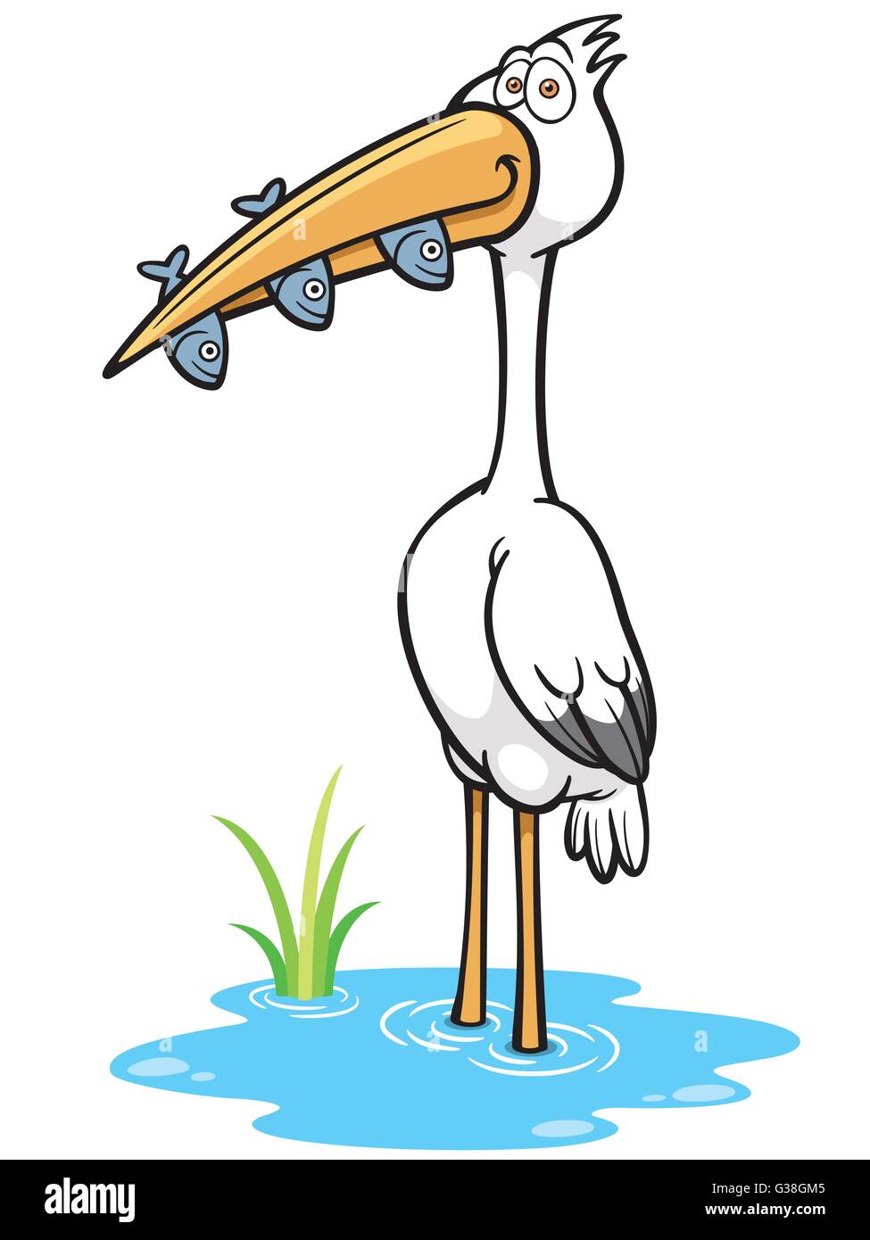 Vector Illustration of Cartoon Crane Bird eating fish Stock Vector Image &  Art - Alamy