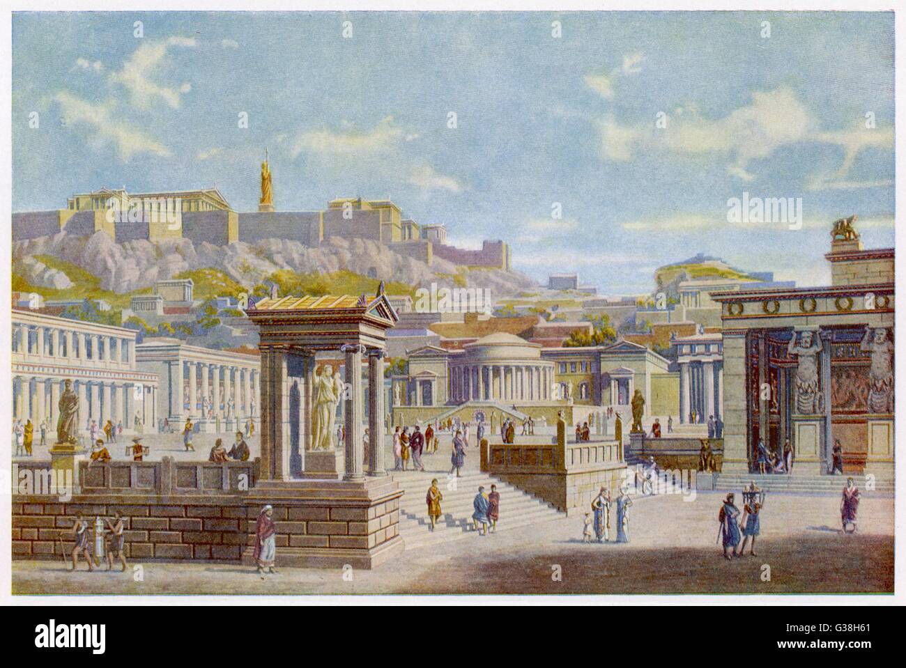 Reconstruction of the AGORA  (main square) of Athens at  the height of its glory        Date: circa 500 BC Stock Photo