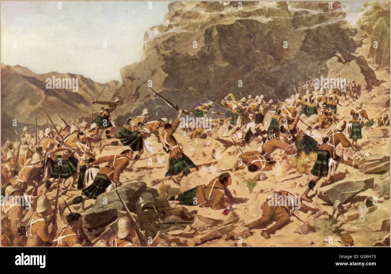 The storming of Dargai by  the Gordon Highlanders  led by Colonel Mathias        Date: 20 October 1897 Stock Photo