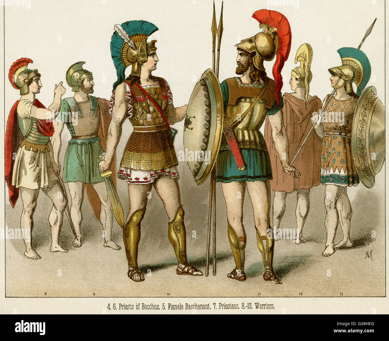 Various Greek costumes: warriors Date: ANCIENT GREECE Stock Photo - Alamy